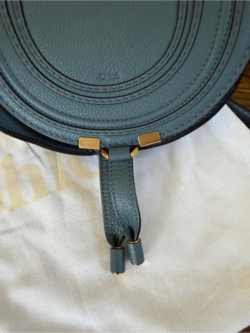 Small Chloe Marcie Crossbody Saddle Bag in Blue - Picture 3 of 5